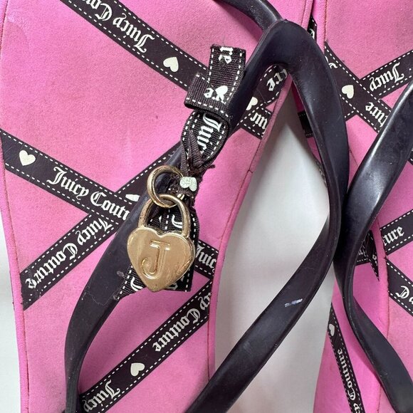 Juicy Couture Pink Charm Platform Flip Flops - Size 9/10 - Picture 2 of 4